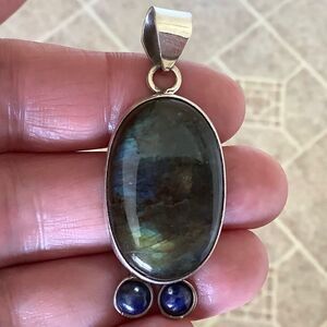NWOT Sterling SILVER 925 LABRADORITE/LAPIS OVAL PENDANT​​